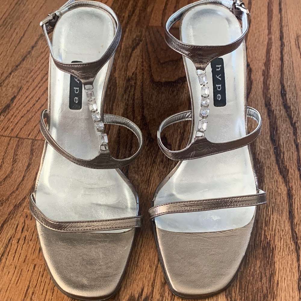 ❤️HYPE BRONZE ANKLE-STRAP SANDAL - HIGH HEEL STRAPPY SHOES - MADE SPAIN  SZ 7.5M